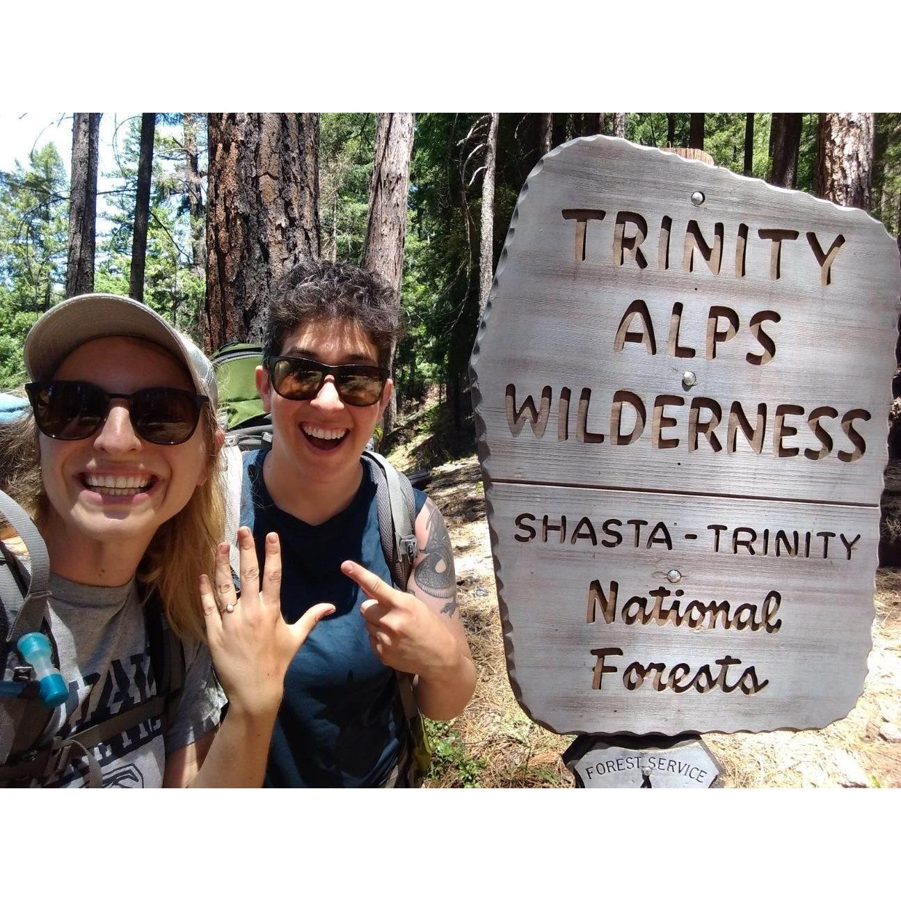 Right after Timna proposed while backpacking in the Trinity Alps.