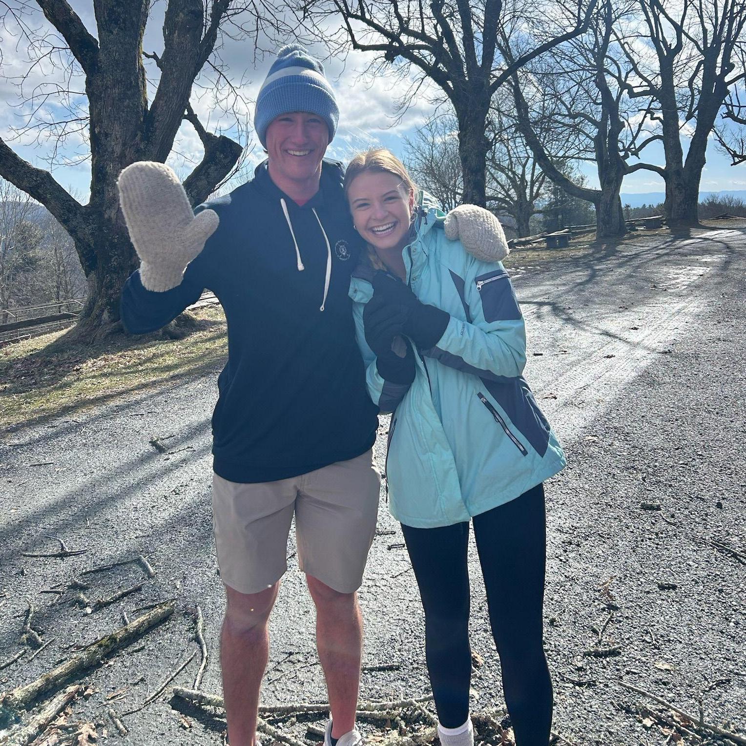 Maxwell wearing golf shorts on a 10 degree hike. January 13, 2024