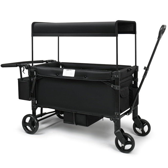 VOOI Stroller Wagon, 2 Seater Kids Wagon, Collapsible with 5-Point Harnesses, Zipper Door, Sun Canopy