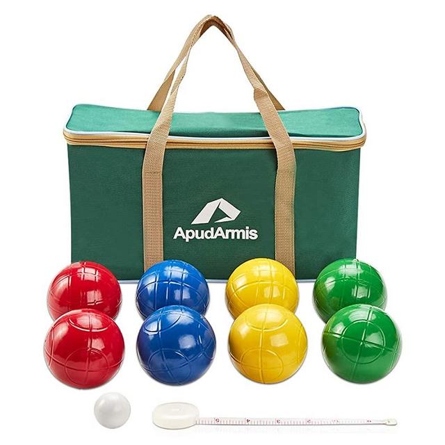 ApudArmis 90mm Bocce Balls Set, Lighter Outdoor Bocce Game for Backyard/Lawn/Beach - Set of 8 Soft PE Balls & 1 Pallino & Nylon Carrying Case & Measuring Rope for Kids Adults Family