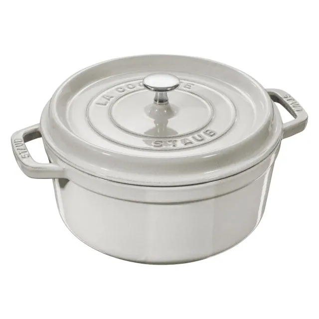 Staub Cast Iron 7-qt Round Cocotte - White Truffle