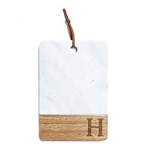 Artisanal Kitchen Supply® Monogram Letter "H" Marble and Acacia Wood Paddle Board