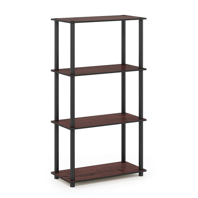 Furinno Turn-N-Tube 4-Tier Multipurpose Shelf Display Rack, Round Tubes, Dark Cherry/Black
