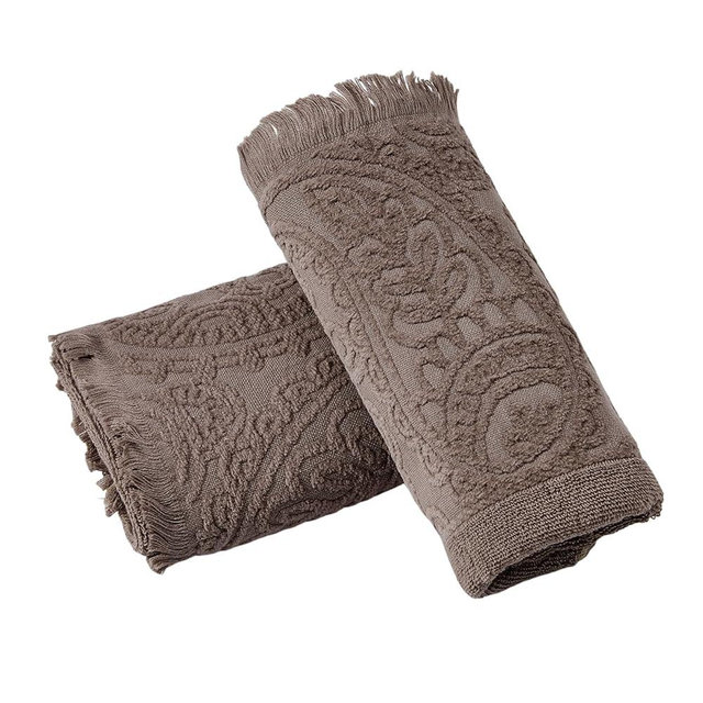 HEAVYWOOD Bathroom Hand Towel Set of 2 Paisley Jacquard Cotton Face Towel 14X30 Absorbent Soft Face Kitchen Towel Decorative Set Boho Farmhouse Bathroom Decor (Coffee, 2Packs)
