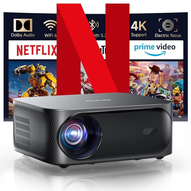 [Netflix-Licensed/Dolby Audio]Outdoor Projector with Wifi 6 and Bluetooth, iSinbox 1080P Native 800ANSI Portable Movie Projector, Built-in Netflix/YouTube/PrimeVideo, Electric Focus Smart Projector