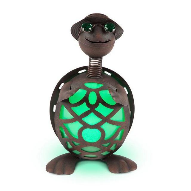 Solar Lighted Metal Turtle in Brown/Green