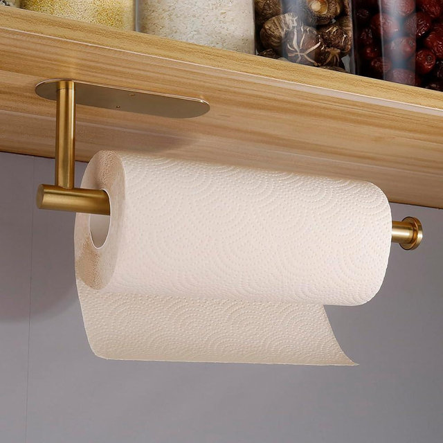 Paper Towel Holders,Paper Towels Rolls,Paper Bulk- Self-Adhesive Under Cabinet Wall Mount Countertop,Both Available in Adhesive and Screws,for Kitchen, Pantry, Sink, Bathroom，Stainless Steel Rose Gold