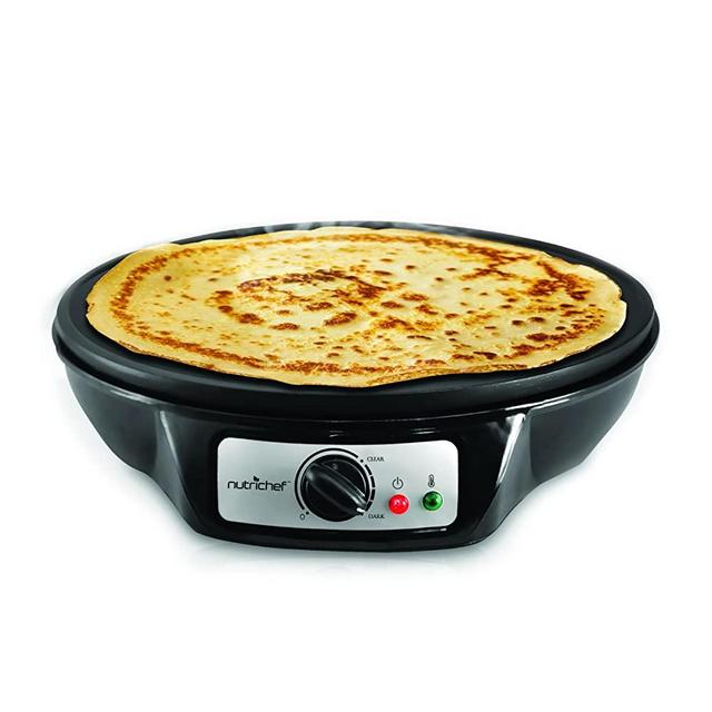 NutriChef Electric Griddle & Crepe Maker | Nonstick 12 Inch Hot Plate Cooktop | Adjustable Temperature Control | Batter Spreader & Wooden Spatula | Used Also For Pancakes, Blintzes & Eggs (PCRM12.V7)