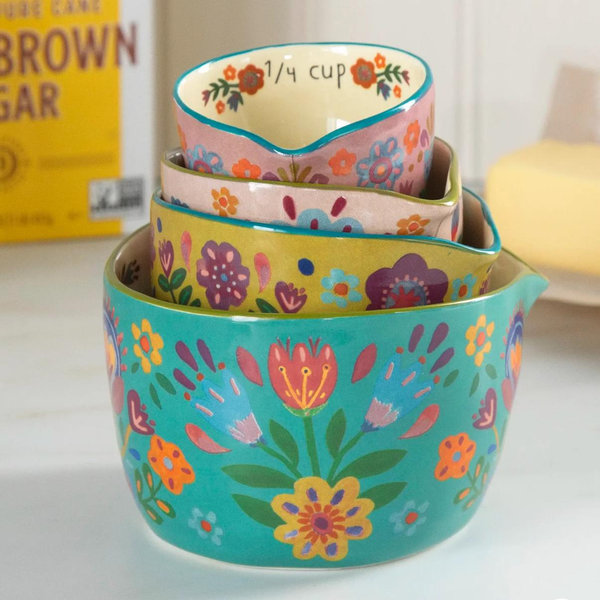 Ceramic Nesting Measuring Cups - Folk Flower