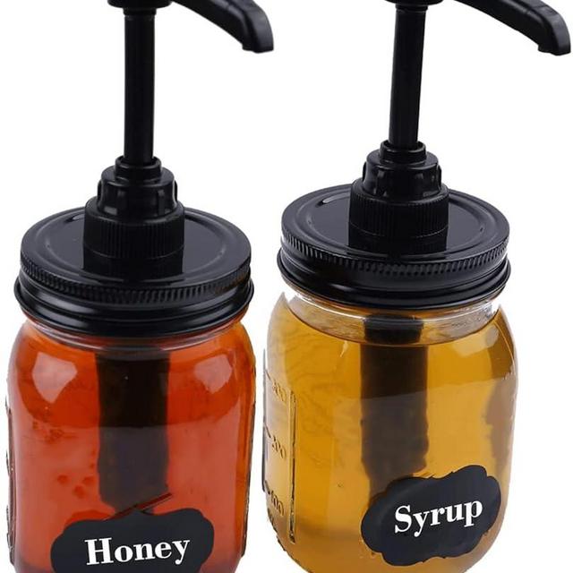 GLUKIEWT Mason Jar Syrup Dispenser Pump Lids For Regular Mouth Jar (2 Pack) Coffee Syrup Dispenser Food Grade,Airtight & Leak & Rust Proof Dispenser Pump Lids (Jar Not Included)