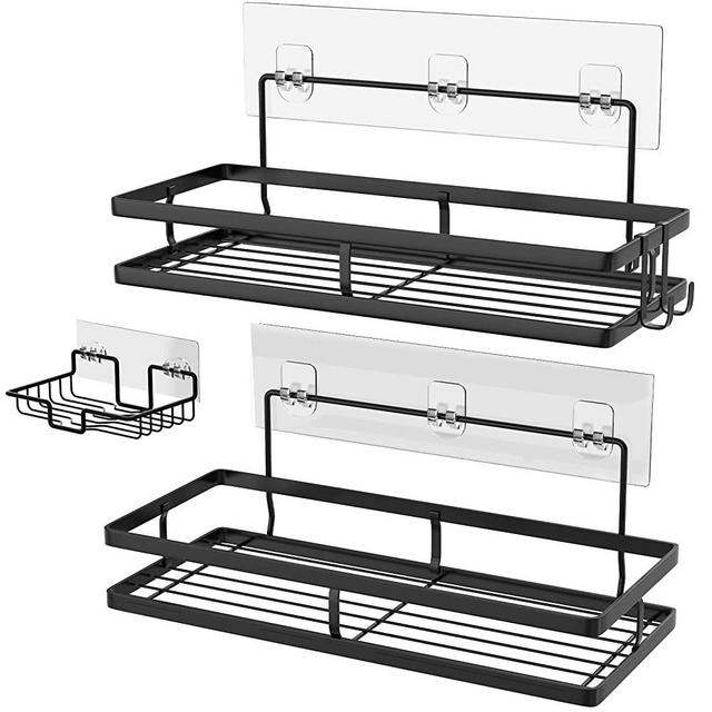 Shower Caddy Shelf Organizer 3 Pack, ANYEV Adhesive Black Bathroom Basket Shelves with Soap Shelf