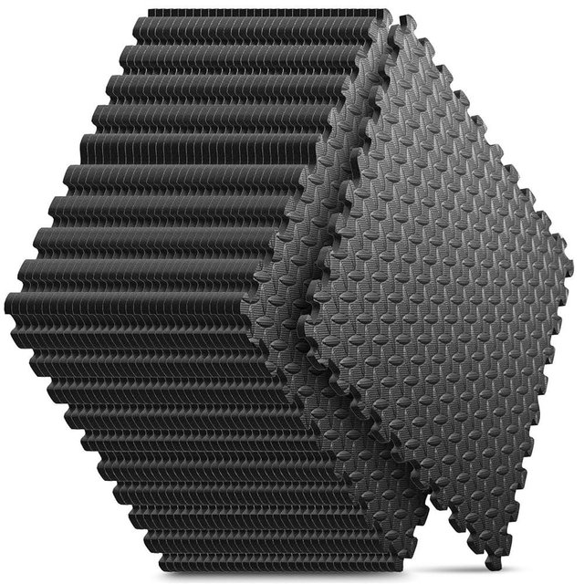 Home Gym Mat, Puzzle Exercise Mat, EVA Interlocking Foam Floor Tiles for Home Workout Equipment and Kids' Play Areas - Black, 24 in x 24 in x ½ in - 32 Tiles (Black, 32 Pack, 128 SQ FT)