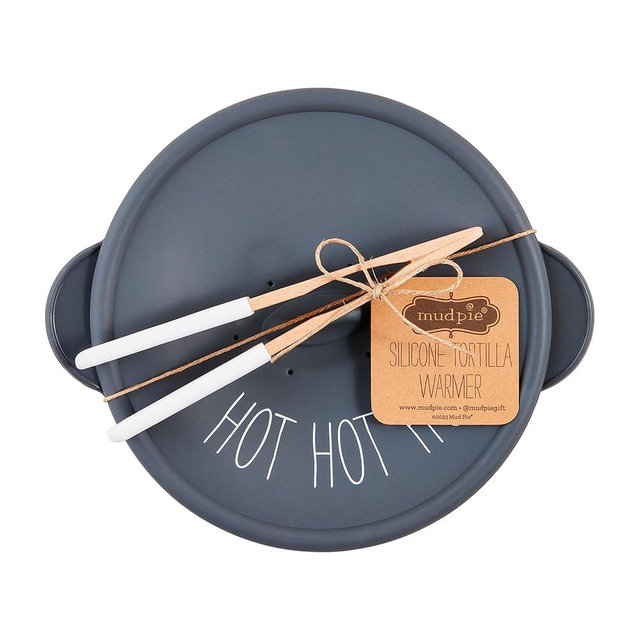 Mud Pie Silicone Tortilla Warmer Set; dish 3 3/4" x 9 3/4" dia | tongs 7"