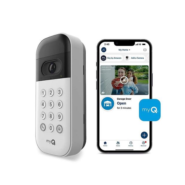 myQ Smart Garage Video Keypad with camera, wifi, and smartphone control. A smart garage keypad for your smart home. Works with Chamberlain, LiftMaster, and Craftsman openers