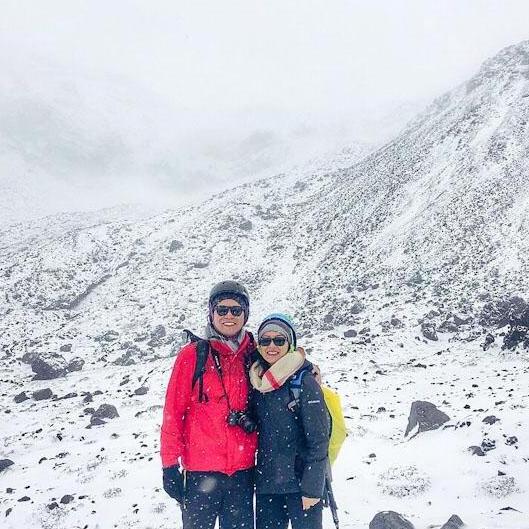 Braving a snow storm to hike through Lord of the Rings filming sites in New Zealand in 2018.