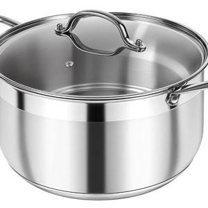 Kirecoo Stainless Steel Stock Pot - 5 Quart Heavy Duty Induction Cooking Pot with Visible Lid for Pasta, Soup, Spaghetti, Nonstick Thick Bottom Big Stockpot, Deep Cookware for Canning, Boiling, Simmer