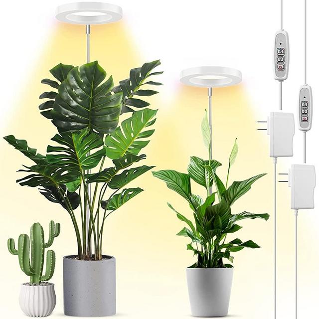 LORDEM Plant Grow Light, Full Spectrum Plant Light for Indoor Plants, Brightness Adjustable LED Growing Lamp with Auto On/Off Timer 4H/8H/12H, Height Adjustable, Ideal for Tall Plants, Pack of 2