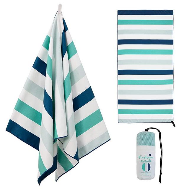 Exclusivo Mezcla Oversized Microfiber Beach Towel,Cabana Striped Sports/Swimming/Pool Towel for Kids and Adults (Striped Green, 35" x 70") - Sand Free, Quick Dry and Lightweight