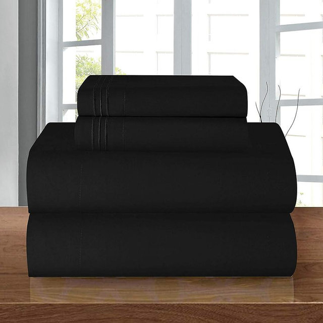 Elegant Comfort Luxury Soft 1500 Thread Count Egyptian 4-Piece Premium Hotel Quality Wrinkle Resistant Coziest Bedding Set, All Around Elastic Fitted Sheet, Deep Pocket up to 16inch, Cal King, Black