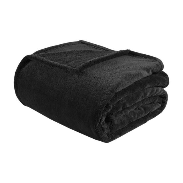Twin/Twin XL Microlight Plush Solid Brushed Blanket Black
