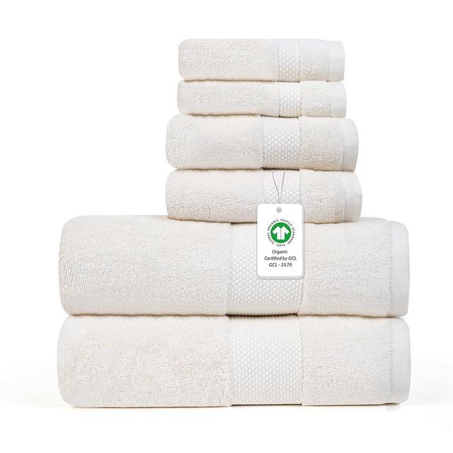 Farm to Home 100% Organic Christmas Bath Towel Set of 6 – GOTS & Oeko-TEX Certified Organic Cotton, Soft, Ultra Absorbent, Quick Dry - Includes 2 Bath Towels, 2 Hand Towels, 2 Washcloths - Pearl