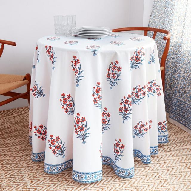 Nargis Round Tablecloth - Orange/Blue - 90"