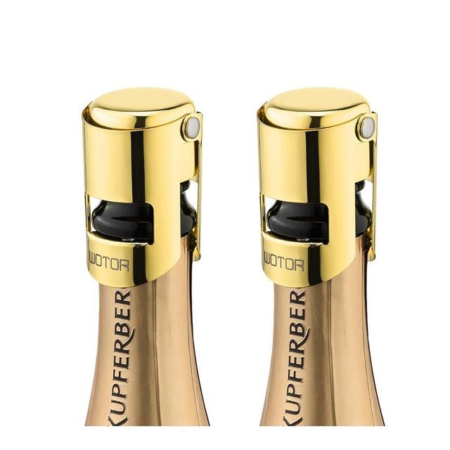 WOTOR Champagne Stoppers with Stainless Steel Champagne Bottle Stopper with Food Grade Silicone Reusable Champagne Cork, Saver Suitable for Champagne, Cava, Prosecco, Sparkling Wine (Gold, 2pack)