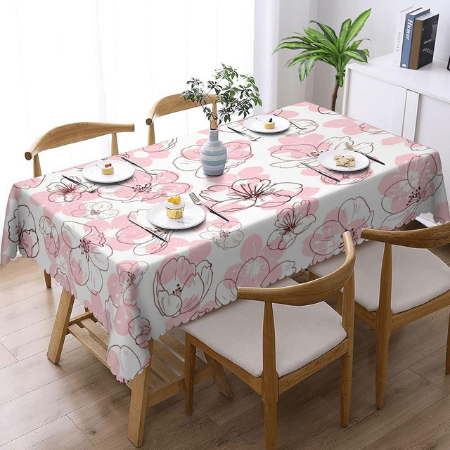 KSUPER Sakura Rectangle Table Cloth 60x86 Inch, Pink Floral Tablecloth for Cherry Blossom Decor, Washable Table Cover for Dining Room Party Picnic