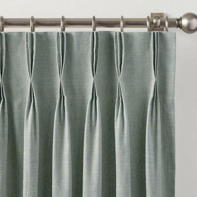 Emery Linen Triple Pinch Pleat Blackout Curtain, Mineral Blue, 50" W x 84" L