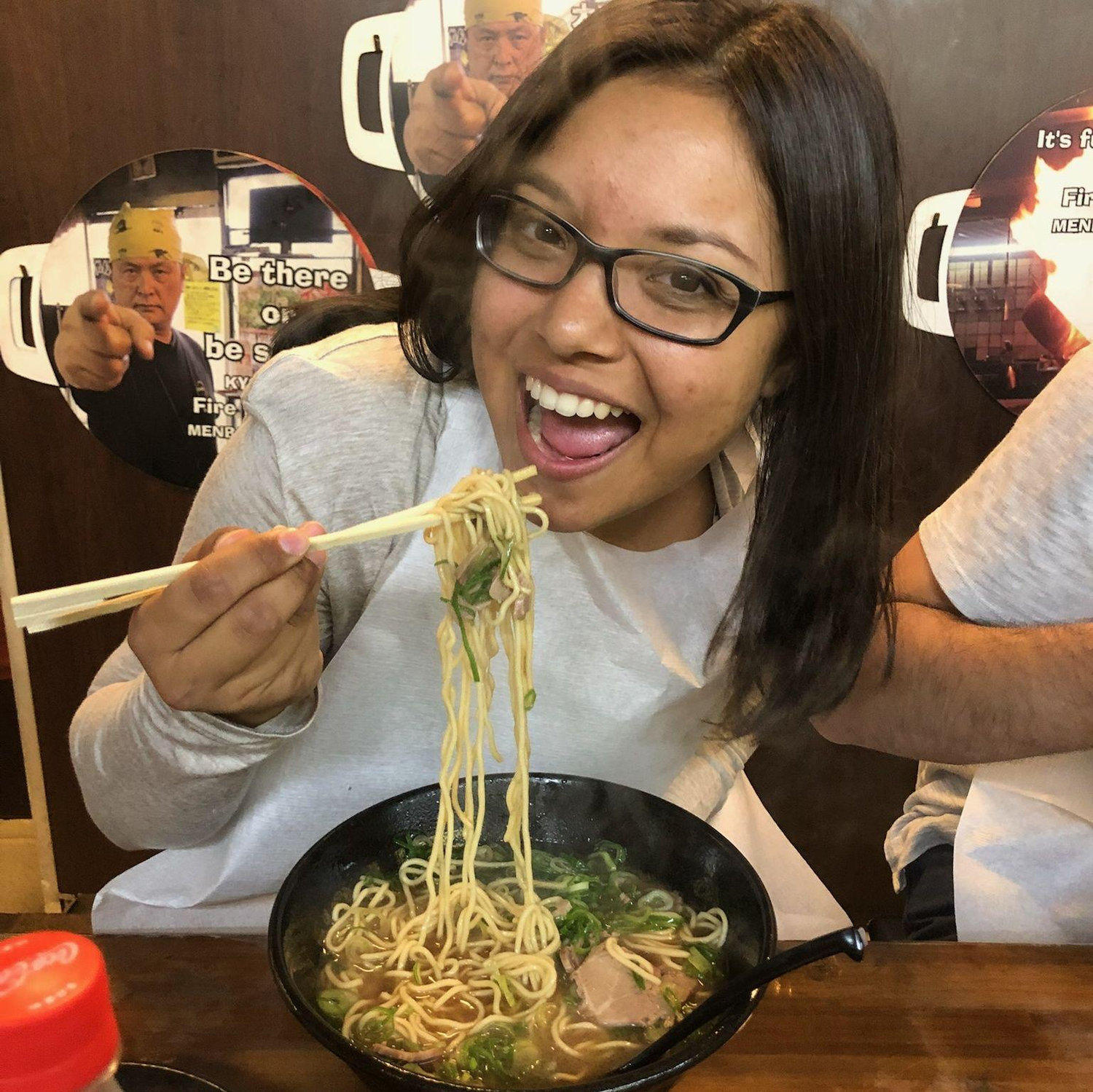 2018: Carla enjoying her ramen in Japan