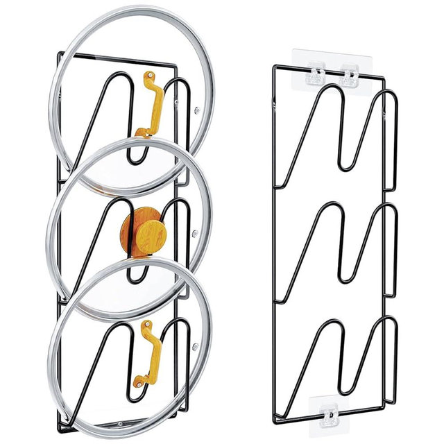 Vouchmind 2 Pack Pot Lid Organizer 6-Tier Pots and Pans Organizer Rack for Cabinet Door,Wall & Kitchen Storage No-Drill Adhesive Pot Lid Holder Wall Mount