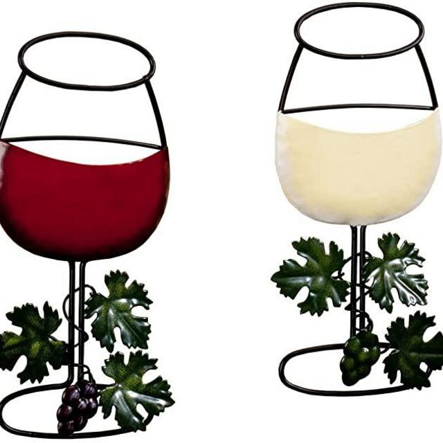 Wine Wall Decor - Vintage Red & White Wine Glasses Metal Decoration