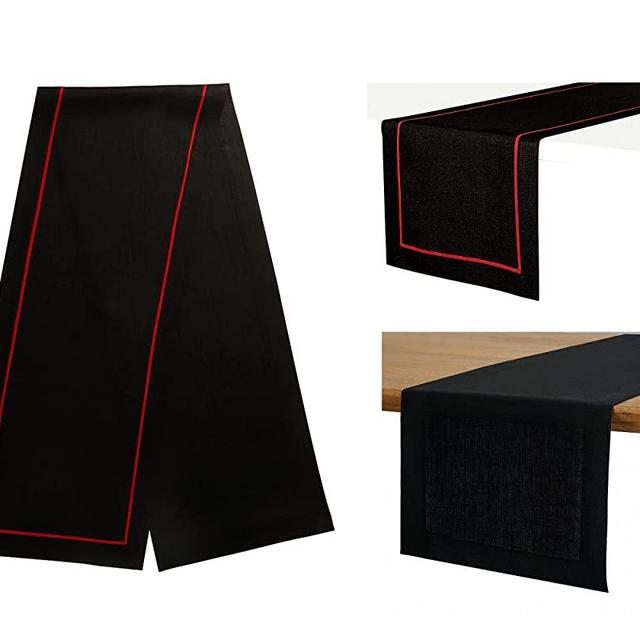 D'Moksha Homes Linen Table Runner - 14 x 108 Inch Black and Red, 108 inches Long, 100% Pure Linen Reversible Table Runners, Machine Washable, Perfect for Spring Summer Mother's Day