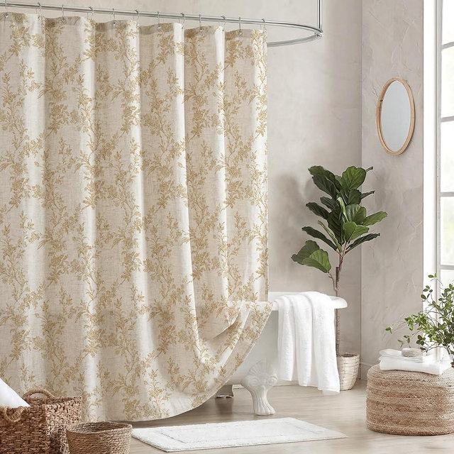 TURKIO Floral Shower Curtain Beige Linen Shower Curtain Rustic Vintage Shower Curtains Boho Farmhouse Shower Curtains for Bathroom French Country Cottagecore