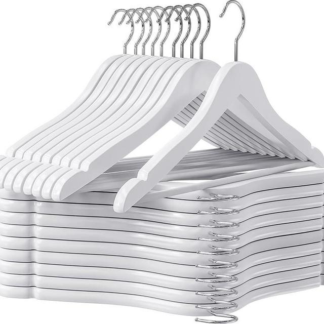 Utopia Home Premium Wooden Hangers 20 Pack - Durable & Slim Coat Hanger - Suit Hangers with 360-Degree Rotatable Hook - Wood Hangers with Shoulder Grooves (White Color)