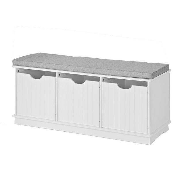 Haotian FSR30-W,White Storage Bench with Drawers & Padded Seat Cushion, Hallway Bench Shoe Cabinet Shoe Bench