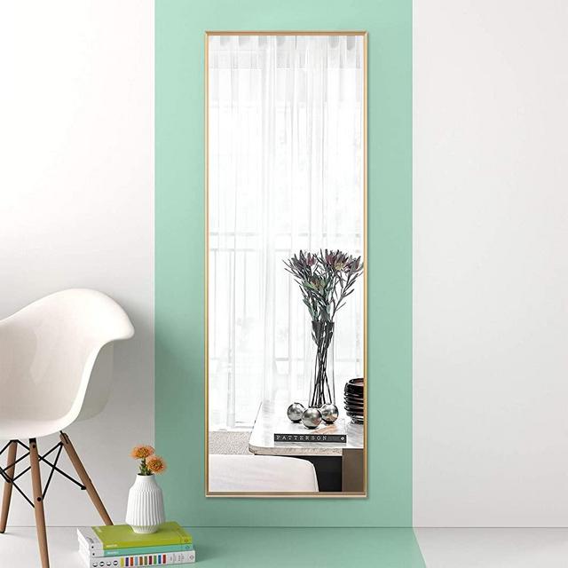 MIRUO Full Length Mirror Floor Mirror Large Wall Mounted Mirror Bedroom Mirror Dressing Mirror Aluminum Alloy Thin Frame, Gold, 65" x 22" (AMZVDJJ00362ZZEN)