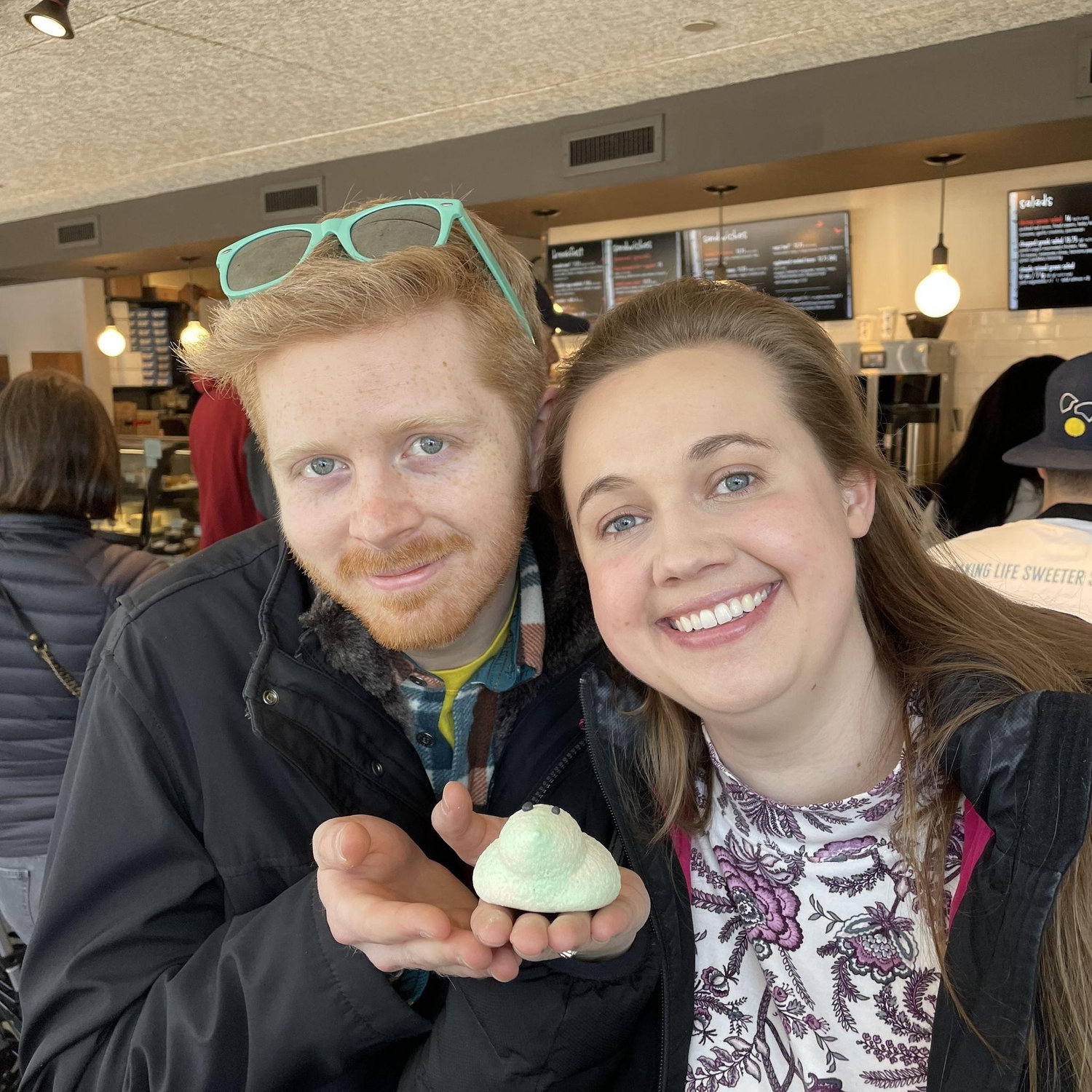 Making a new friend at Flour in Cambridge, MA, April 2023.