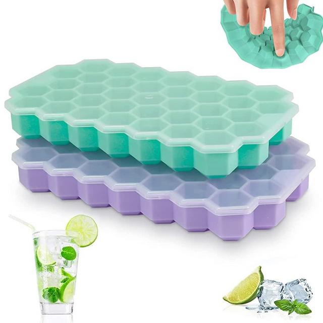 Upgrade Ice Cube Trays, 2 Pack Silicone Flexible Ice Cube Trays with Lid, 75 Cubes Ice Trays for Chilled Drinks, Whiskey & Cocktails, Stackable Flexible Safe Ice Cube Trays