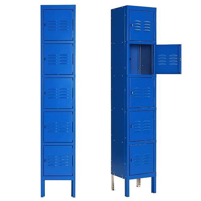 Greenvelly 5-Tier Metal Locker Steel Employees Lockers for Office, Metal Storage Locker Cabinet with Louvers, 5 Door Locker for Employee Gym,Home,School (Blue)