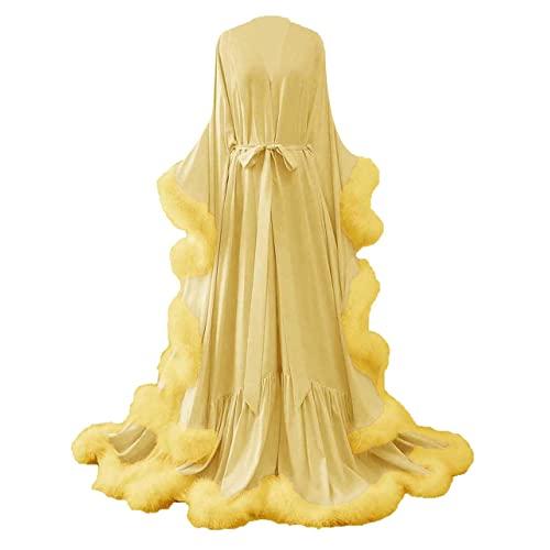 yinyyinhs Women's Feather Bridal Robe Wedding Scarf Long Lingerie Robe Nightgown Bathrobe Sleepwear with Belt