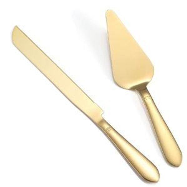 Eisinly Cake Cutting Set for Wedding, Elegant Cake Knife and Server Set with Thickened Stainless Steel Rounded Edges, Cake Cutter Pie Spatula for Birthday Anniversary, 2 Pcs, Gold