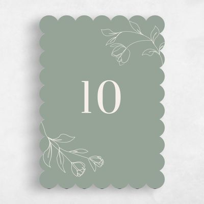 Green Scalloped Wedding Table Number - Maywood