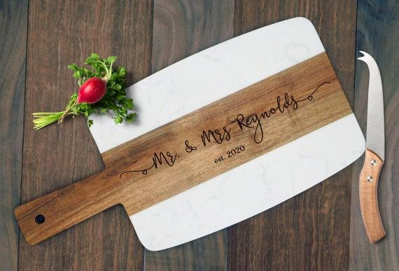 Custom Charcuterie Board. Acacia Wood Marble Serving Board.