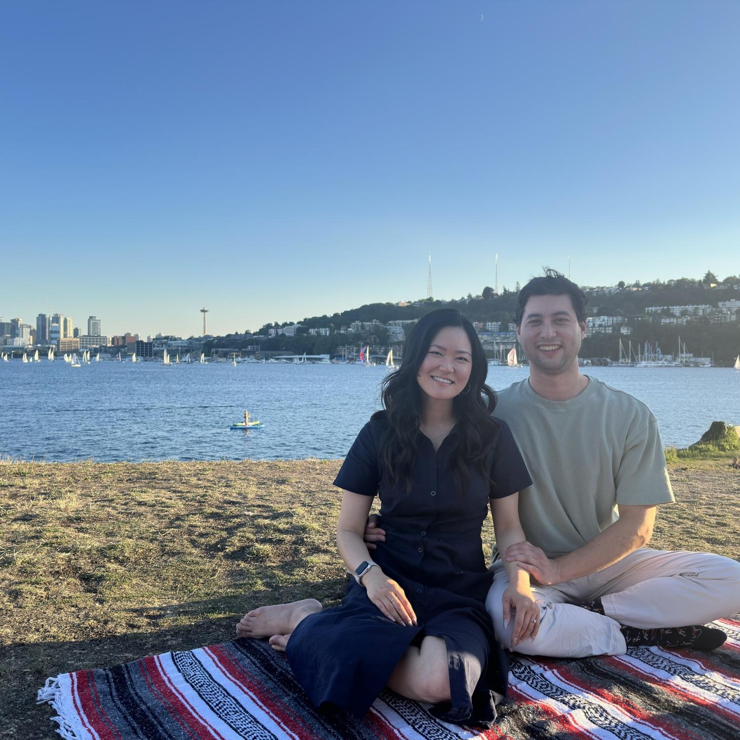 Friends taking our picture at Gas Works celebrating our engagement. (Aug 2025)