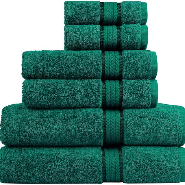 COTTON CRAFT Ultra Soft 6 Piece Towel Set Teal, Luxurious 100% Ringspun Cotton, Heavy Weight & Absorbent, Rayon Trim - 2 Oversized Large Bath Towels 30x54, 2 Hand Towels 16x28, 2 Wash Cloths 12x12