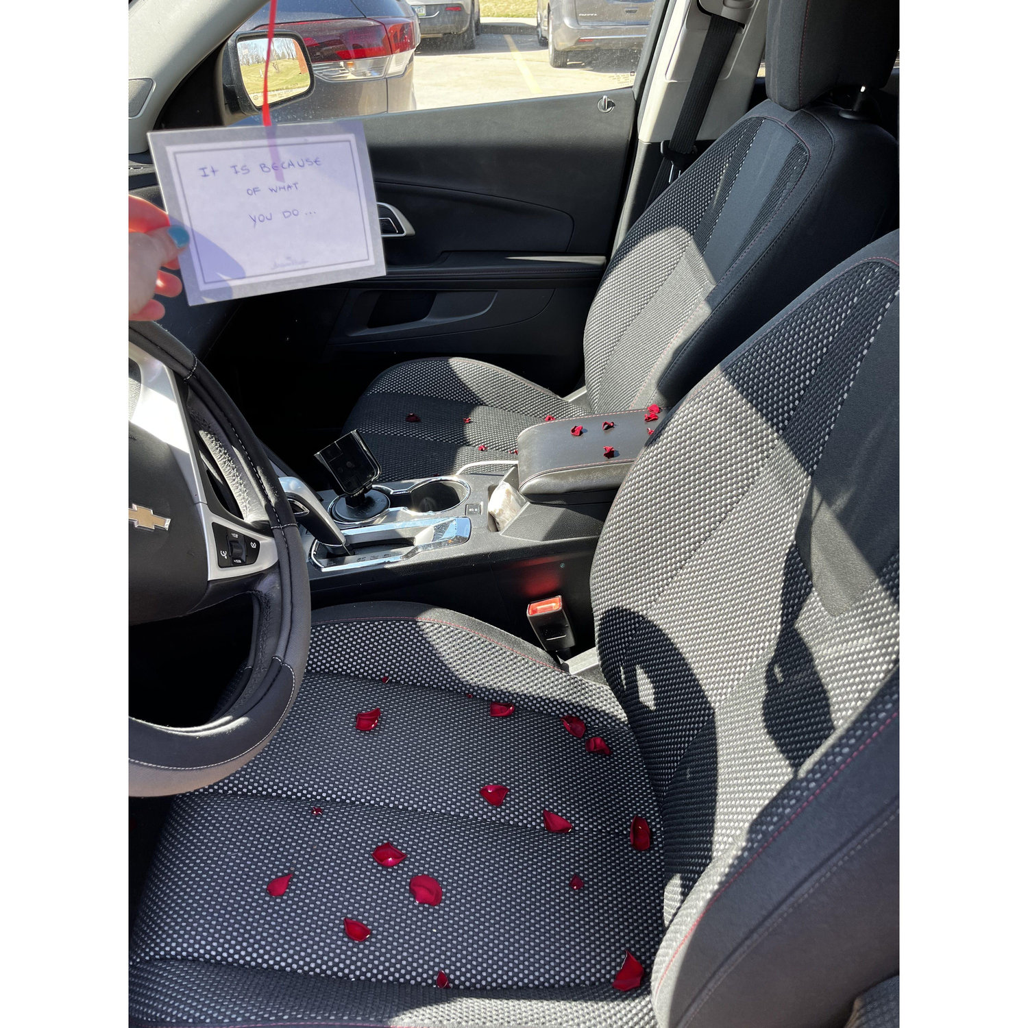 Part 2 of the proposal. When I walked out of work for the day, I saw my car looking like this.