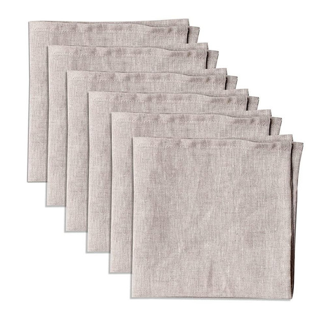 Linendo 100% Pure Linen Dinner Cloth Napkins 15 x 15 Inch Natural - Set of 6 Pack European Flax Natural Fabric Washable for Home and Kitchen