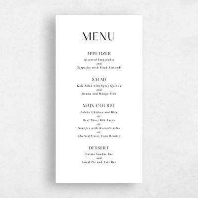White Wedding Menu - Milford