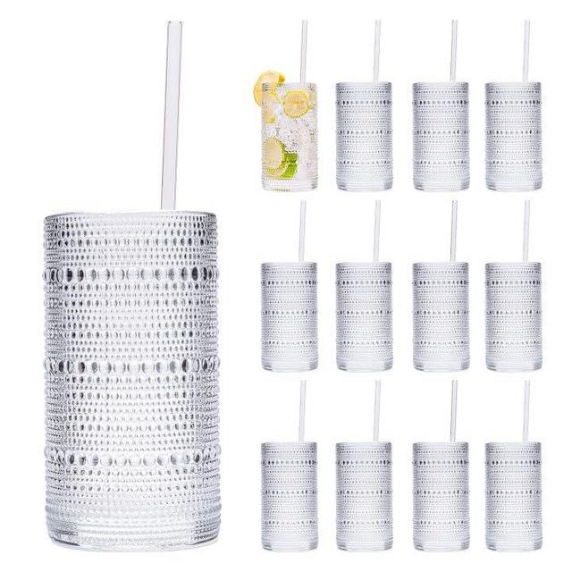 Hobnail Drinking Glasses Vintage Glassware SetVintage Glassware Set (12CLEAR-ADD STRAWS)